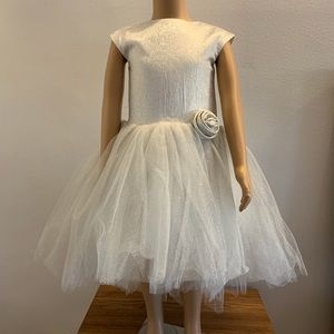 Halabaloo Little Girls Silver Jacquard Tule Dress